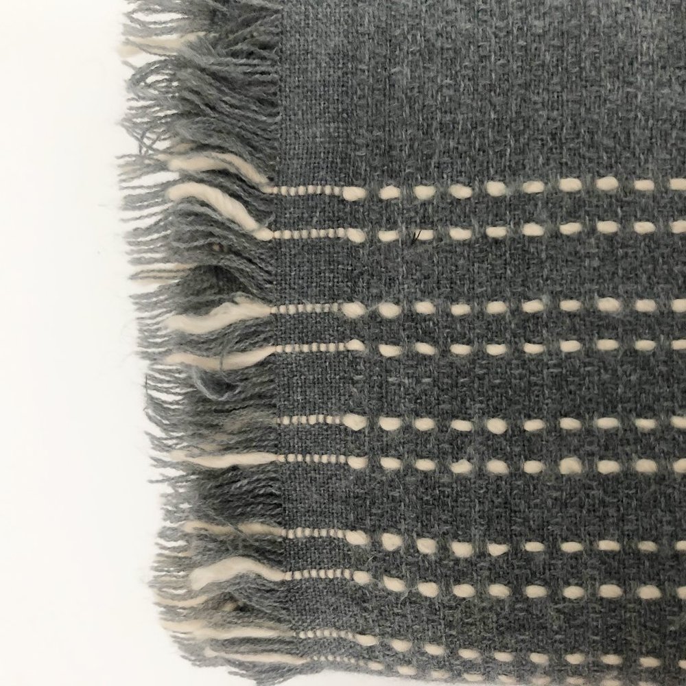 ❄️ Gray Blanket Scarf with Cream Stitching | Indigo ❄️ - Picture 3 of 4
